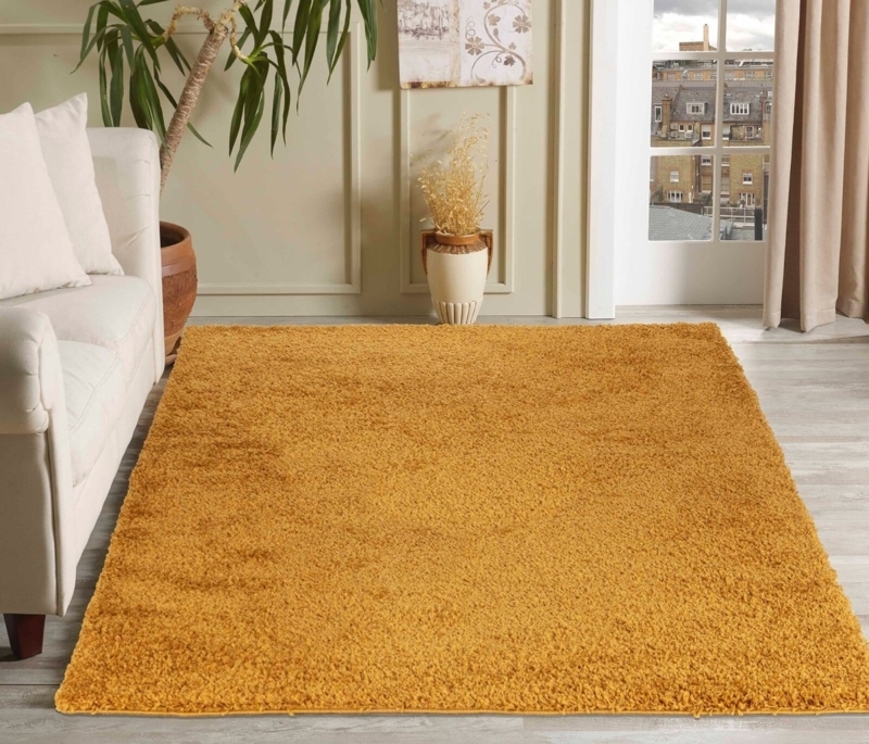 Area Rug Mustard Yellow Shaggy High Pile Modern Living Room