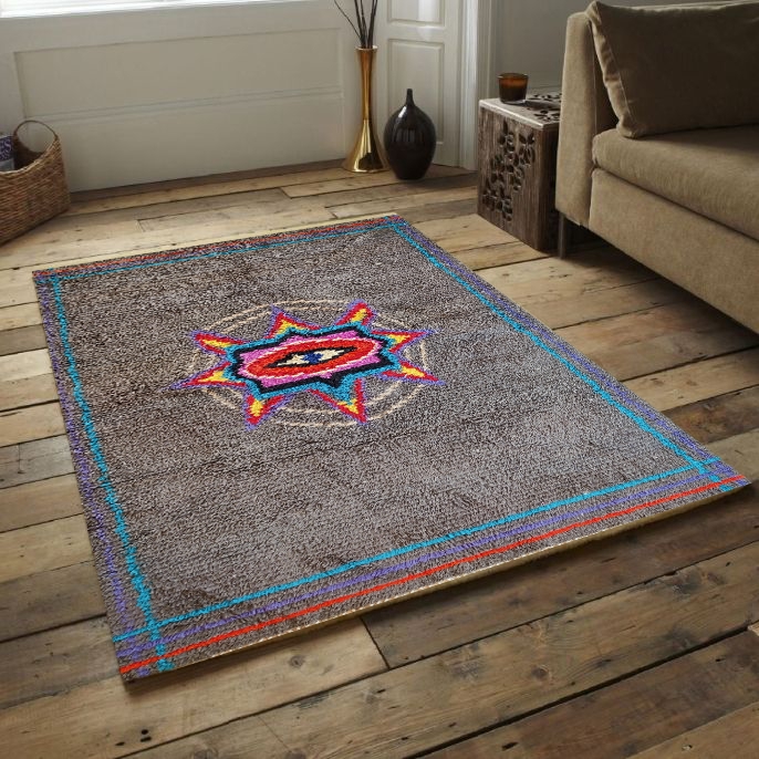 Area Rug, Muted Blue Oriental Styling, Faded Pattern, Pet-Friendly