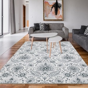 Area Rug Muted Blue Palette Paisley Distressed Bedroom Decor