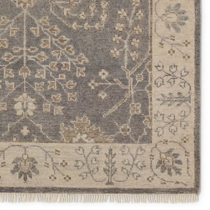Area Rug Muted Grey and Silver Hand-Knotted Oriental Pile