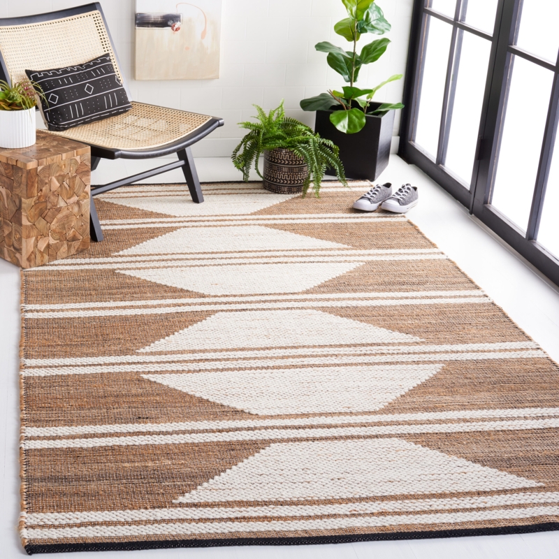 Area Rug: Natural Fiber Diamond Trellis Weave, Bohemian Coastal Style.
