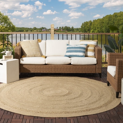 Area Rug, Natural Fiber Woven Texture, Tan Black Contrast Border.