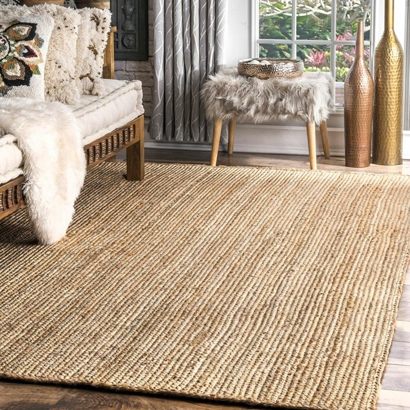 Area Rug Natural Jute Braided Weave Tactile Texture Coastal Boho