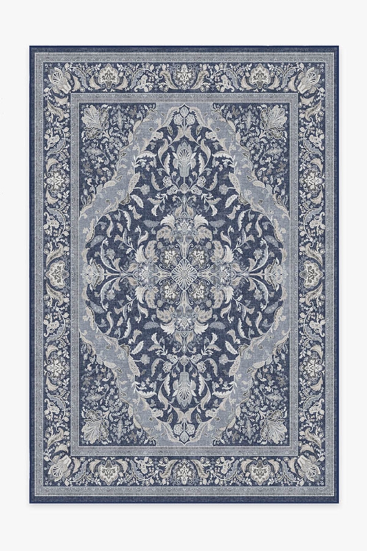 Area Rug Navy Abstract Line Pattern Modern Coastal Low Pile