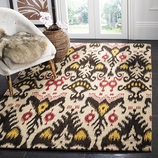 Area Rug Navy Blue And Beige Ikat Low Pile Geometric