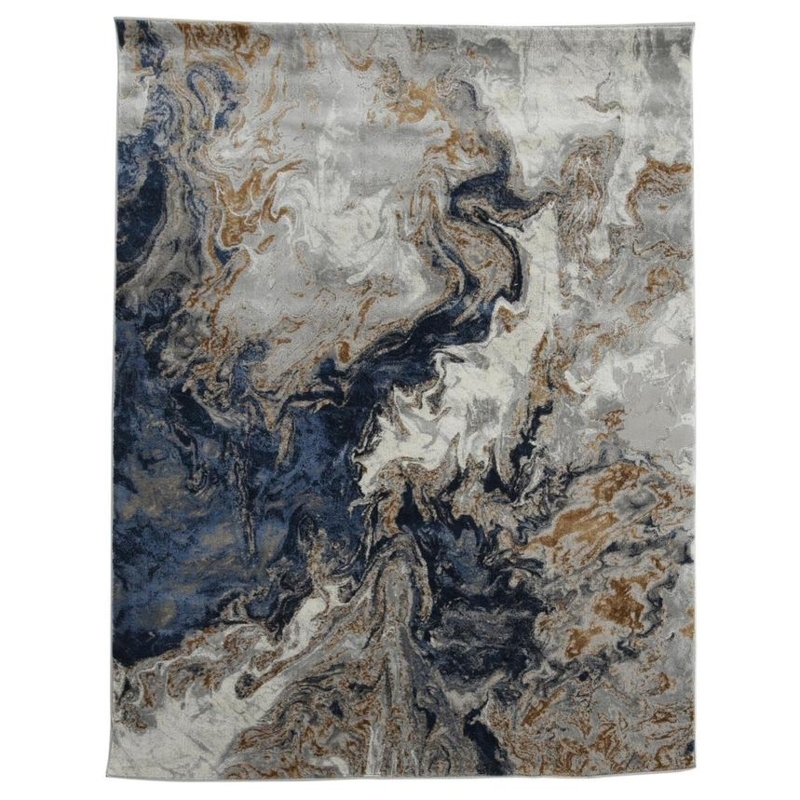 Area Rug Navy Blue Base Distressed Oriental Transitional Decor