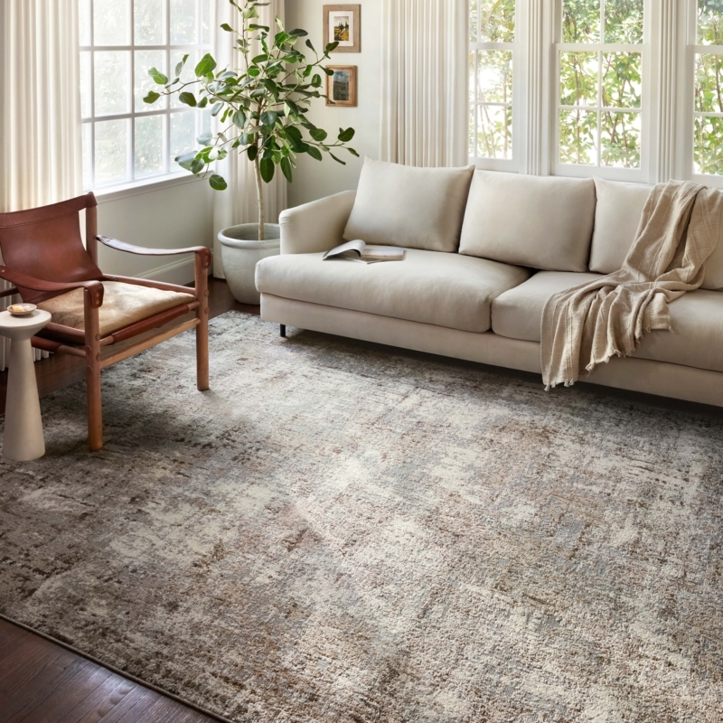 Area Rug Navy Blue Border Ink Wash Pattern, Transitional Style