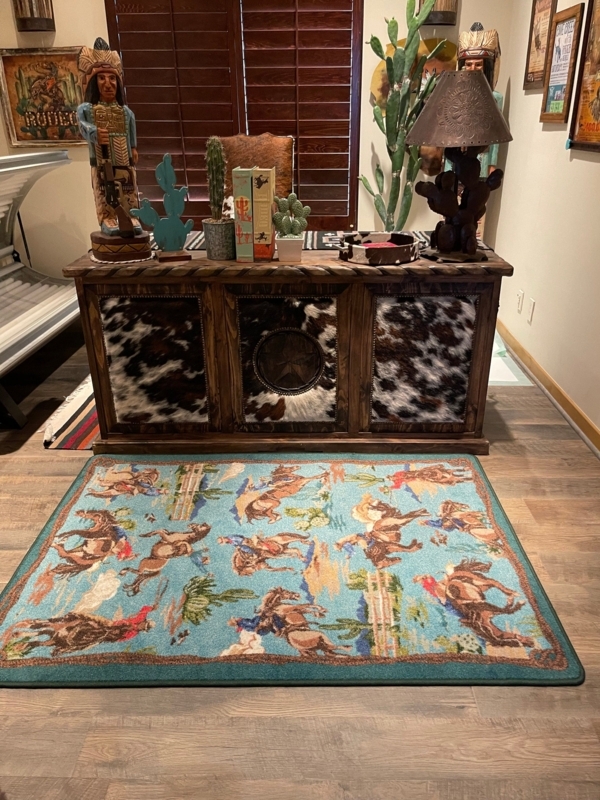 Area Rug Navy Blue Border Southwestern Cowboy Motif Rustic Decor