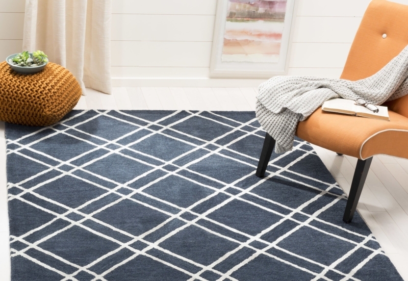 Area Rug Navy Blue Oversized Botanical Print Transitional Decor
