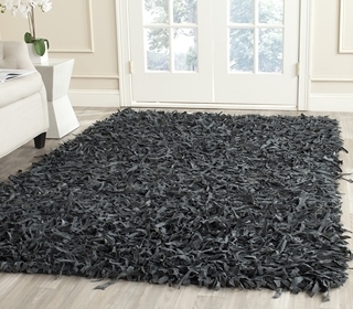 Area Rug Navy Blue Shag High Pile Strip Texture Modern Living