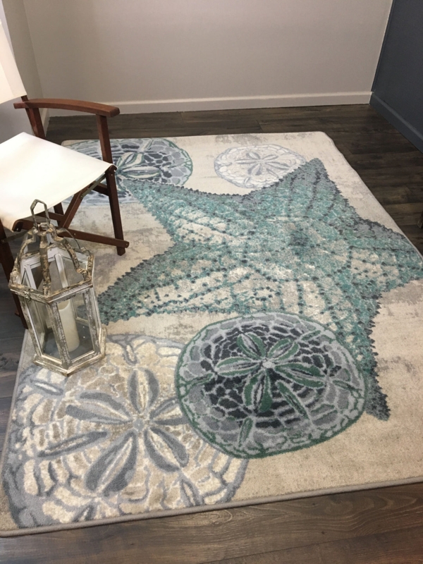 Area Rug Navy Blue Starfish Pattern High Contrast Nautical Motifs