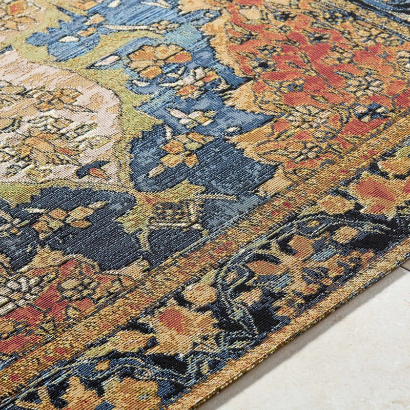 Area Rug Navy Blue Traditional Botanical High Low Pile
