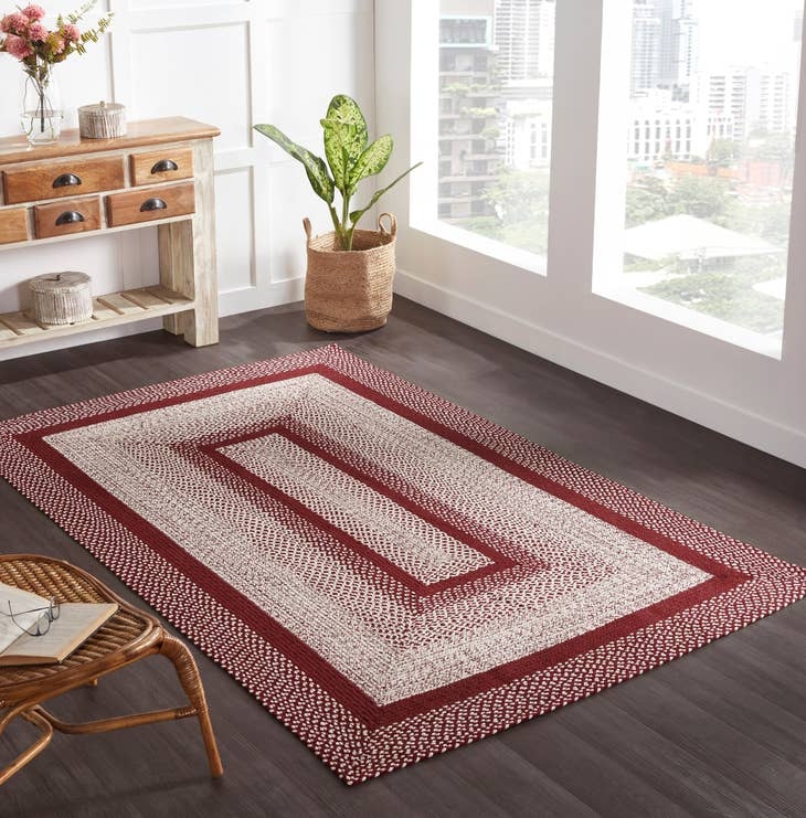 Area Rug Navy Botanical Print Burgundy Floral Cottagecore Traditional