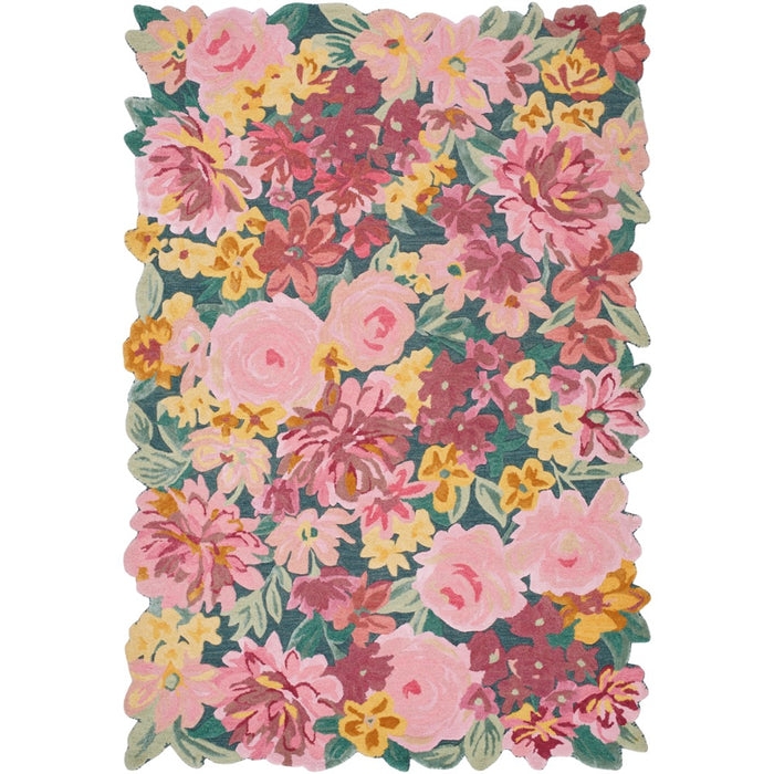 Area Rug Navy Floral Base, Maximalist Centerpiece, Oversized Pattern, Thick Pile