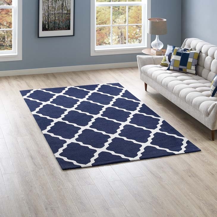 Area Rug Navy Moroccan Trellis Pattern Ivory Transitional Geometric