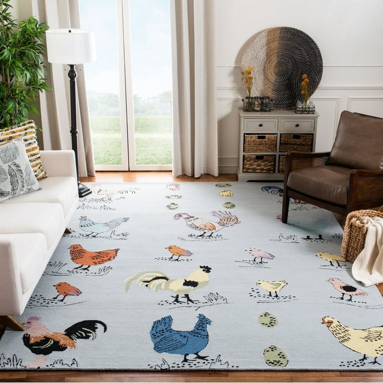 Area Rug Navy Yellow Sunflower Motifs High Contrast Whimsical