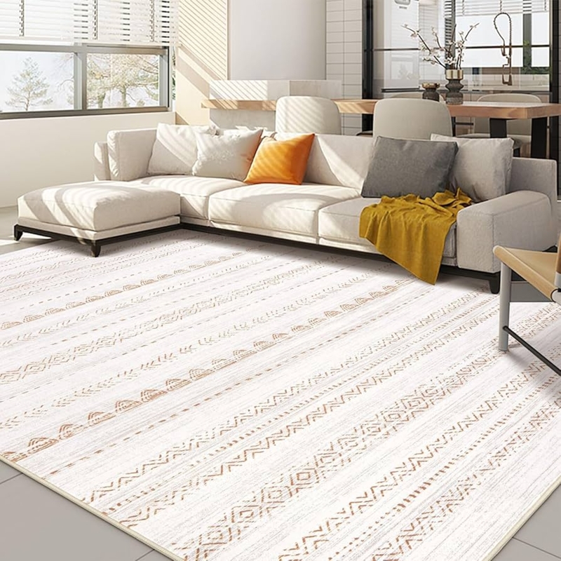Area Rug Neutral Boho Geometric Diamond Pattern Living Room