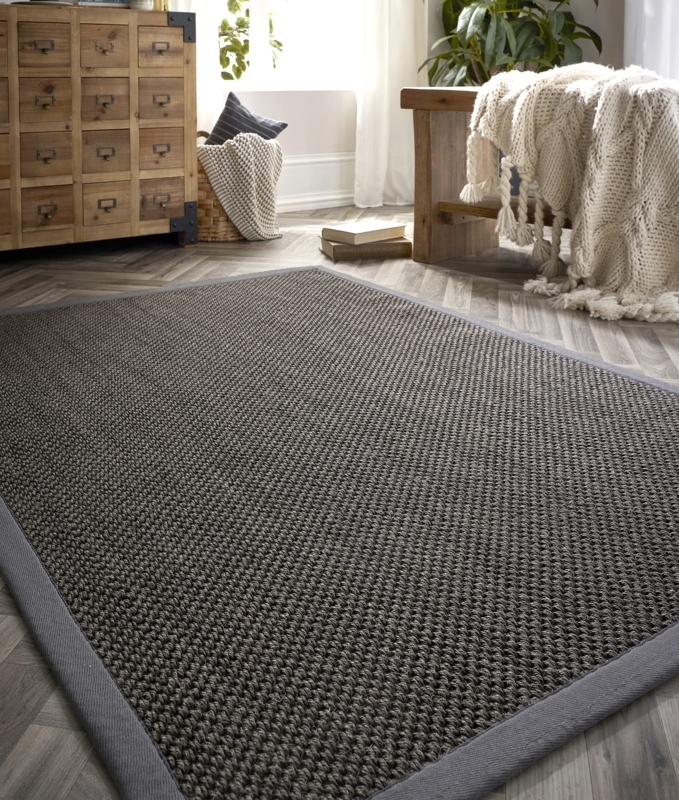 Area Rug Neutral Herringbone Flatweave Grey Natural Fiber Look
