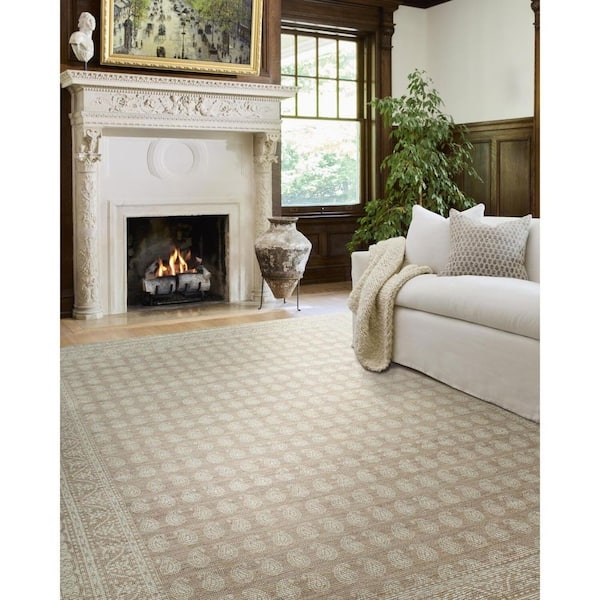 Area Rug Oatmeal Transitional Traditional Faded Floral Pattern