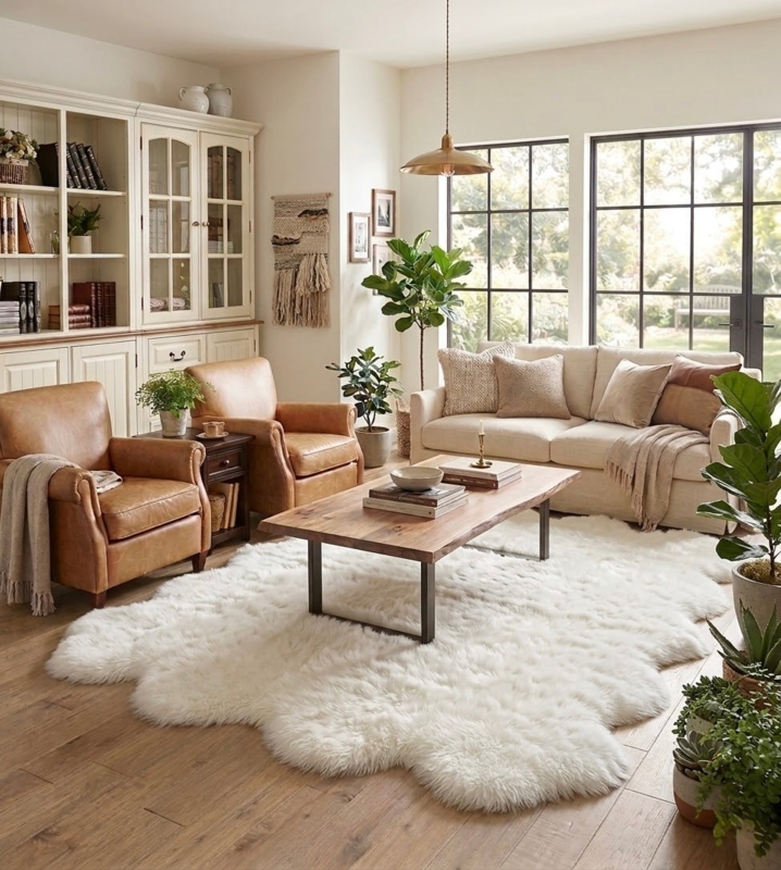 Area Rug: Octo Pelt Ivory Sheepskin with Plush Shaggy Pile