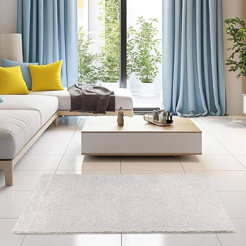 Area Rug Off White Pentagon Shape Plush Modern Geometric