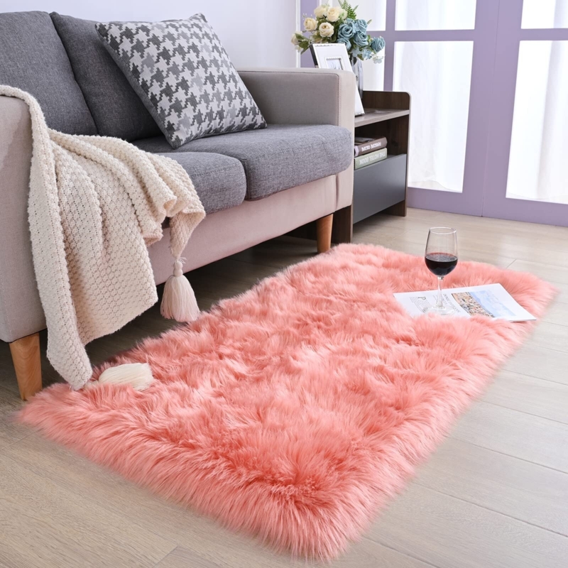 Area Rug Off White Scandinavian Faux Sheepskin Shaggy Organic Shape