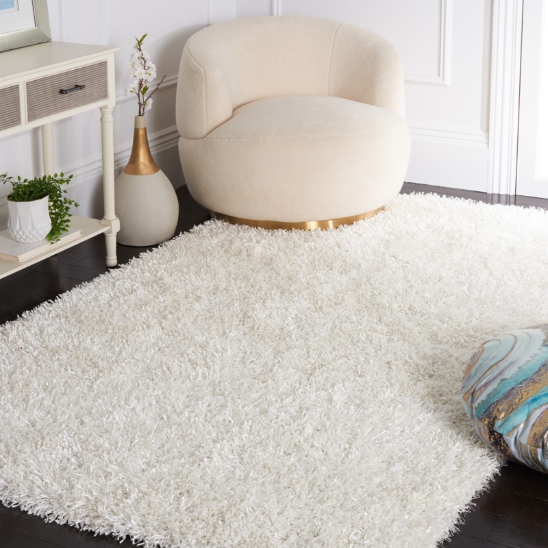 Area Rug Off-White Silken High Pile Shag Contemporary Living Room
