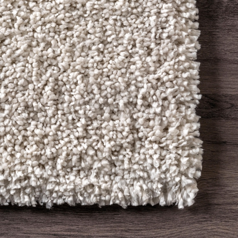 Area Rug Off-White Soft Solid Shag High Pile Minimalist Style