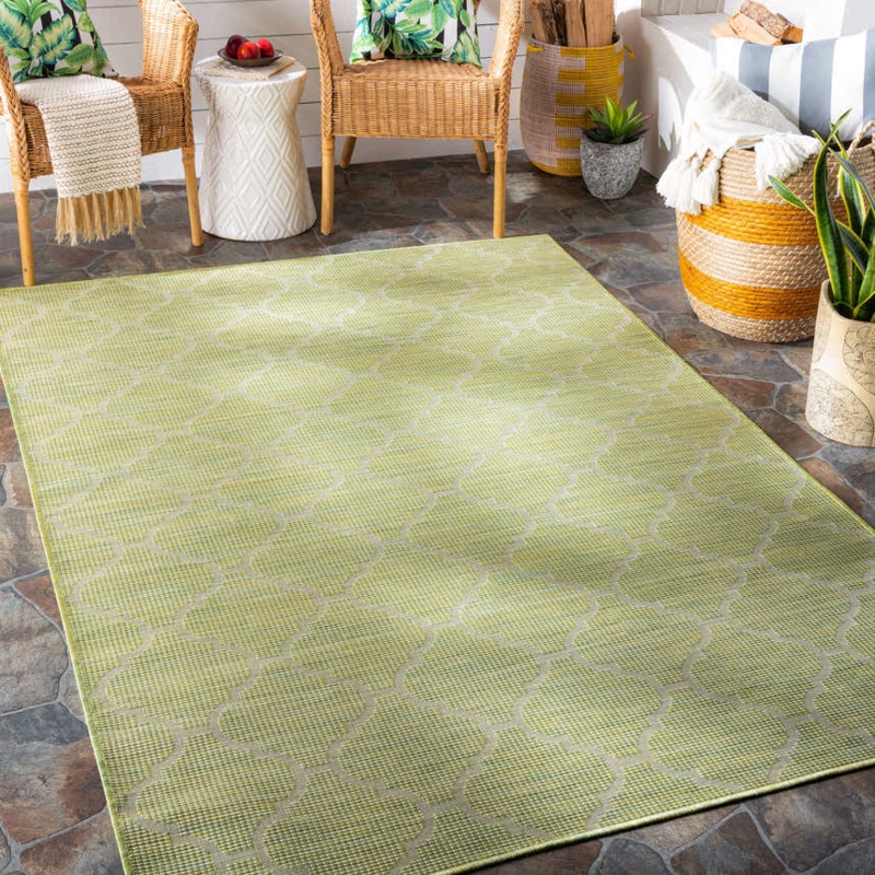Area Rug Olive Green Trellis Pattern Geometric Flatweave Patio