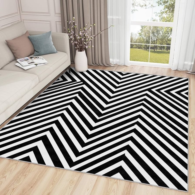 Area Rug Optical Illusion Pattern High Contrast Monochrome Geometric