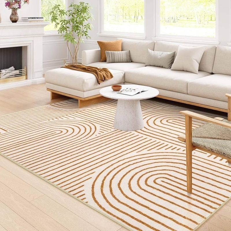Area Rug Orange Painterly Texture Washable