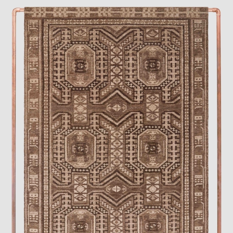 Area Rug Organic Modern Cocoa High-Pile Grid Pattern