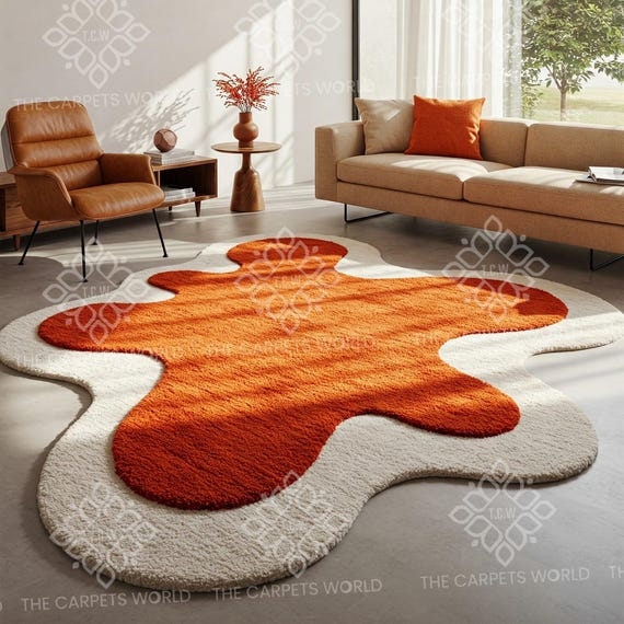 Area Rug: Organic Shape Grooved Texture, Retro Wavy Shag High Pile