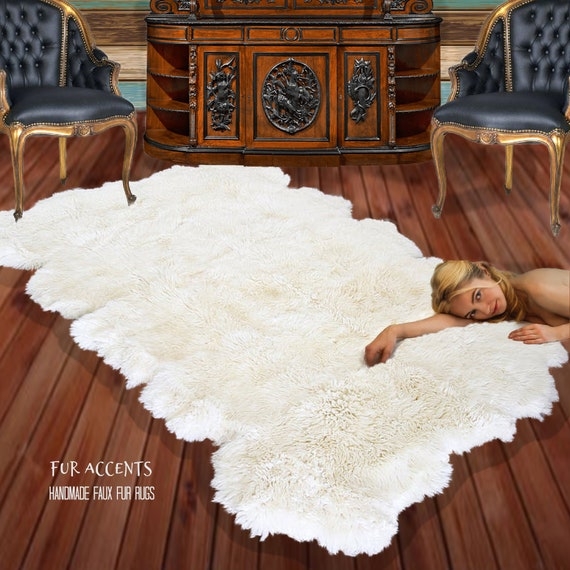 Area Rug Organic Shape Thick Shag Faux Fur Bedroom Decor