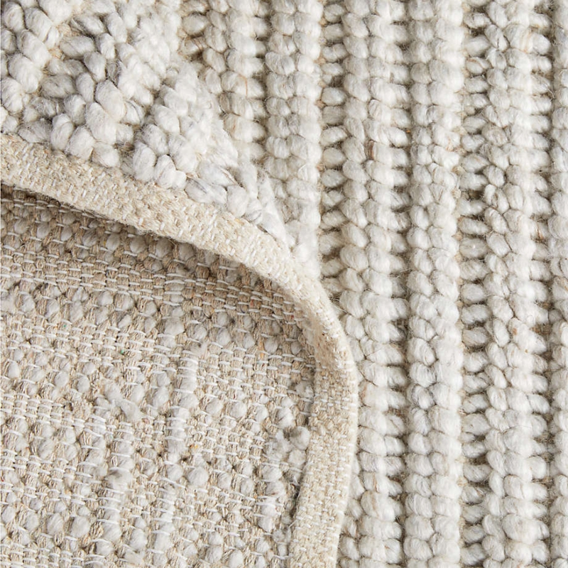 Area Rug Organic Textured Ivory High-Low Pile Geometric Texture