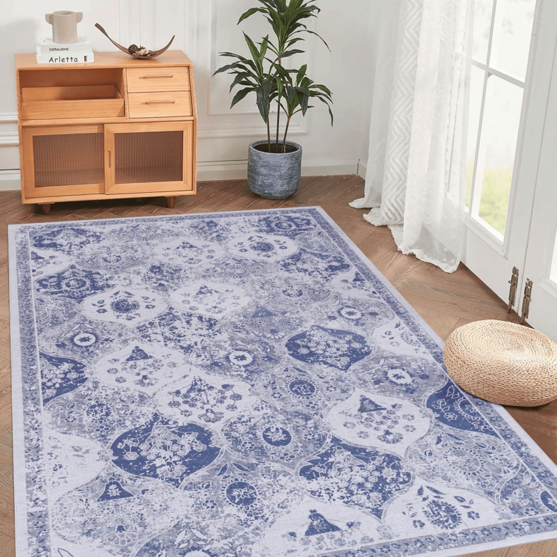 Area Rug Ornate Border Medallion Navy Living Room Decor