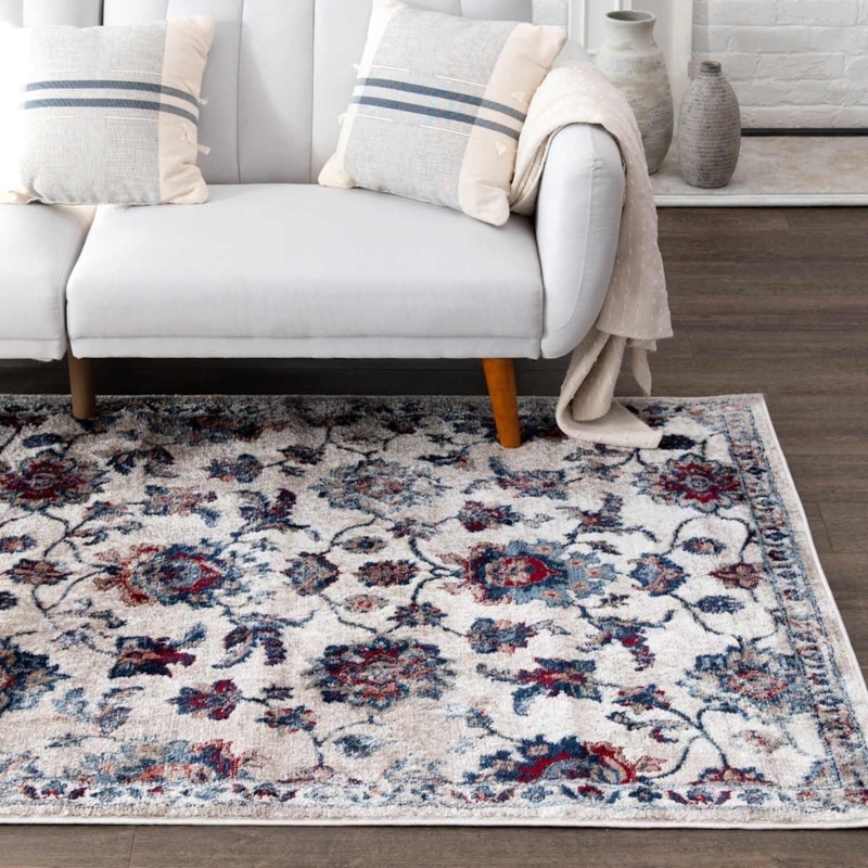 Area Rug Ornate Border Paisley Beige Blue Earthy Traditional