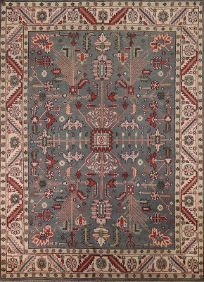 Area Rug Oushak Geometric Motifs Light Gray Transitional Traditional
