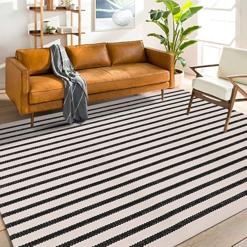 Area Rug Outdoor Black and White Fringed Tassel Patio Decor