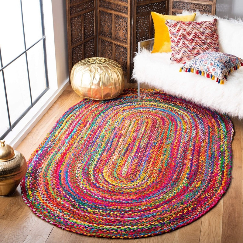 Area Rug Oval Braided Design Recycled Chindi Material