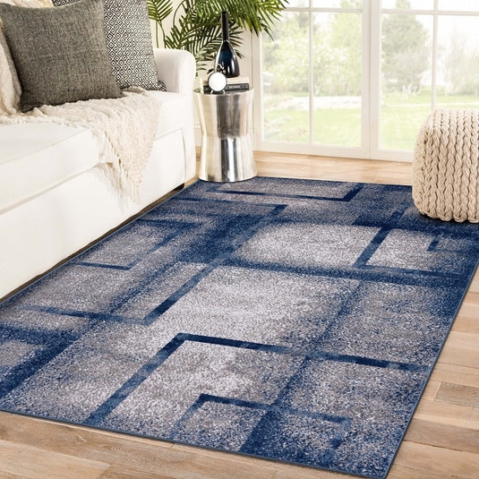 Area Rug Overlapping Circles Contemporary Circular Pattern Navy