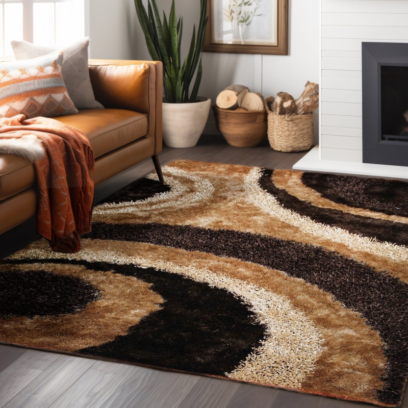 Area Rug Overlapping Circles High Pile Shag Abstract Circle Shag Area Rug