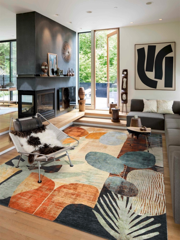 Area Rug Oversized Botanical Motifs Deep Navy Contrast Plush Floral Bold