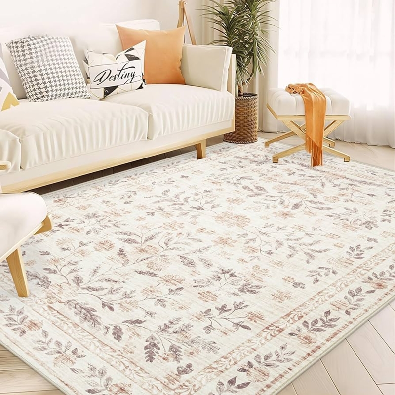 Area Rug, Oversized Botanical Print, Boho Floral Area Rug Styling