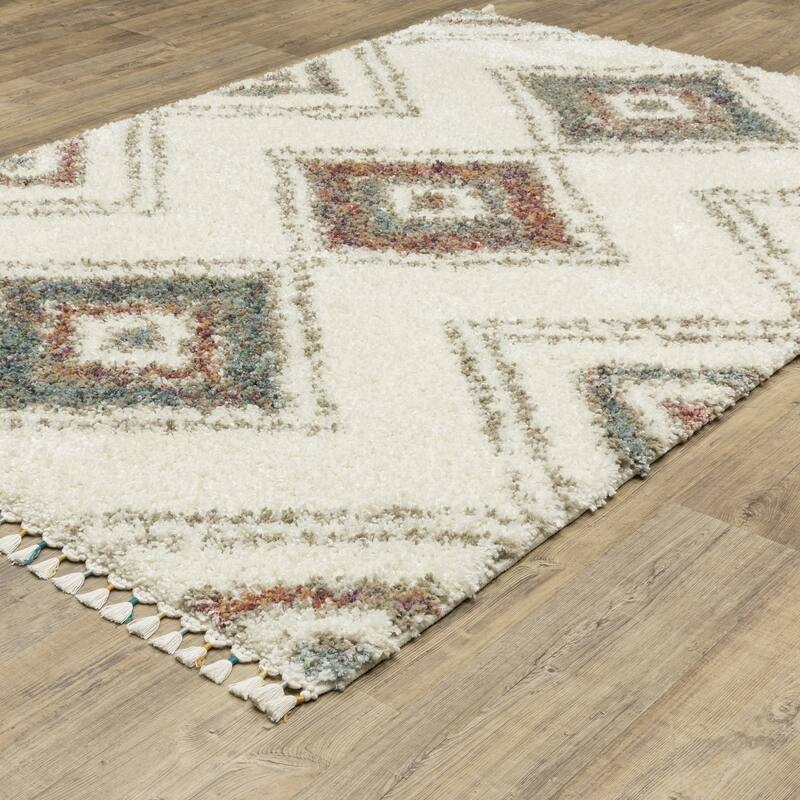 Area Rug Oversized Braided Tassels Multi Colored Diamond Shag Southwest