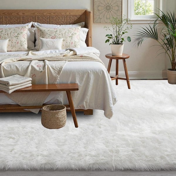 Area Rug Oversized Faux Fur Rounded Corners Plush Shag Decor