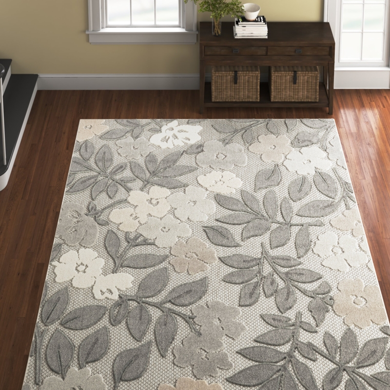 Area Rug Oversized Floral Blue Water Resistant Coastal Deck
