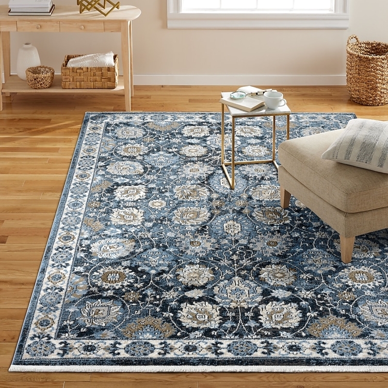 Area Rug Oversized Floral Pattern Navy Blue Transitional Living Room Decor