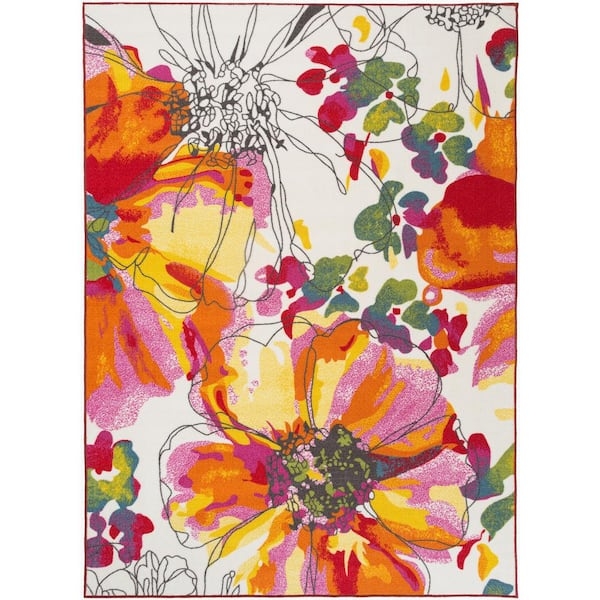 Area Rug Oversized Floral Print, Saturated Multicolor Palette, Contemporary