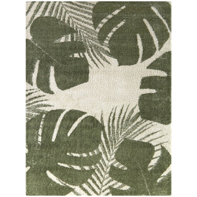 Area Rug Oversized Foliage Print Cream Green Modern Botanical Decor